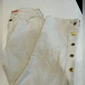 Vilagallo white denim jeans with gold buttons on the pant legs perfect size 44